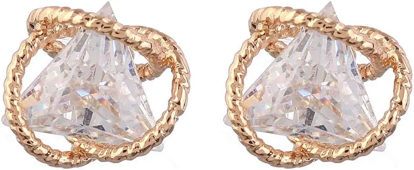 

Geometric Triangle CZ Stud Earrings for Women Gold Plated Brass