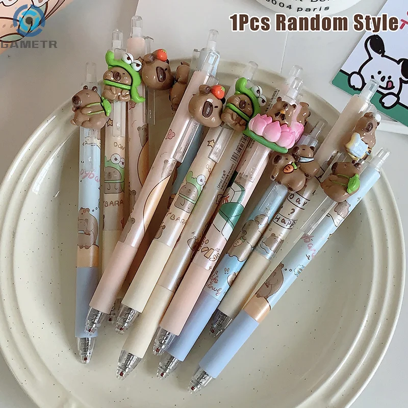 1PC Kawaii Cartoon Capybara Black Ink Pen Quick Drying Gel Pen School Office Supplies Stationery Gift Students Cute Gel Pen