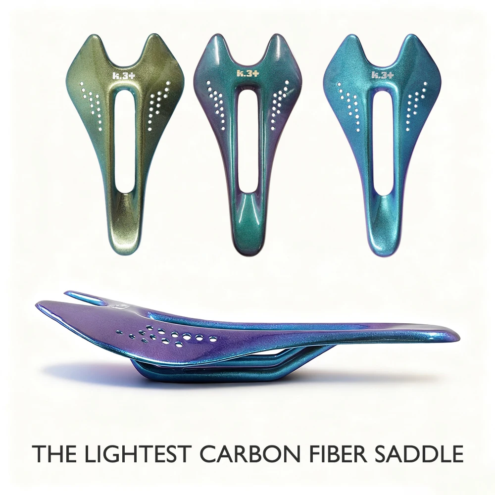 Ultralight Carbon Fiber Bike Saddle 242x122/132mm 66.7g for Gravel/Road/Leisure/City Bikes Ti Rails Color-Changing Finish