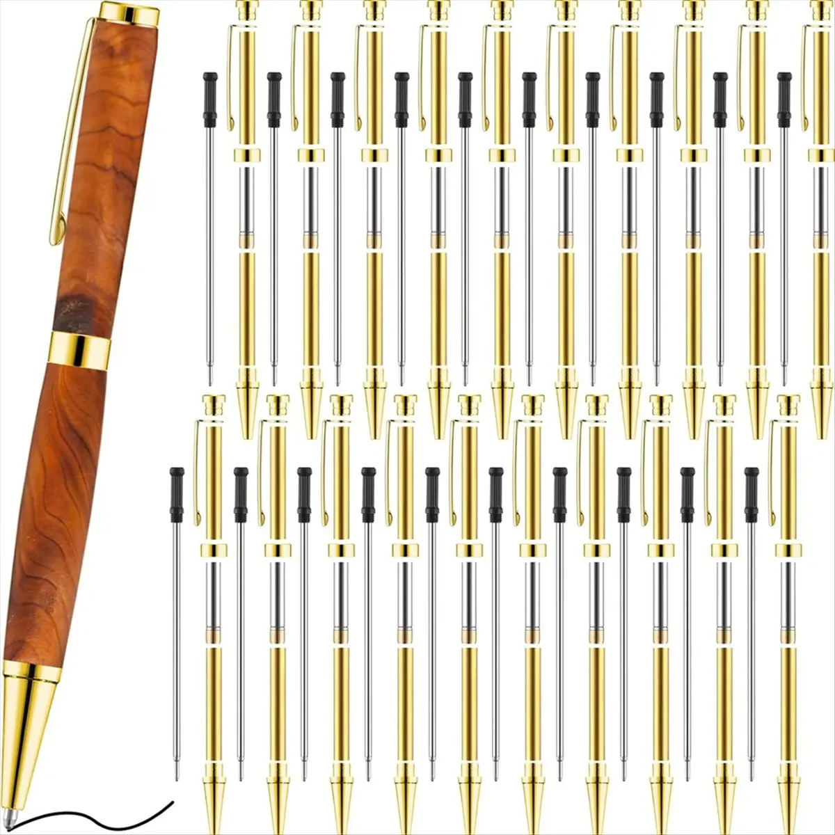 AT16 20pcs 7mm Slim Pen Set with Refills Wood Rotary Pen Kit Lathe Turning Supplies for DIY Copper Friends Teacher Student B
