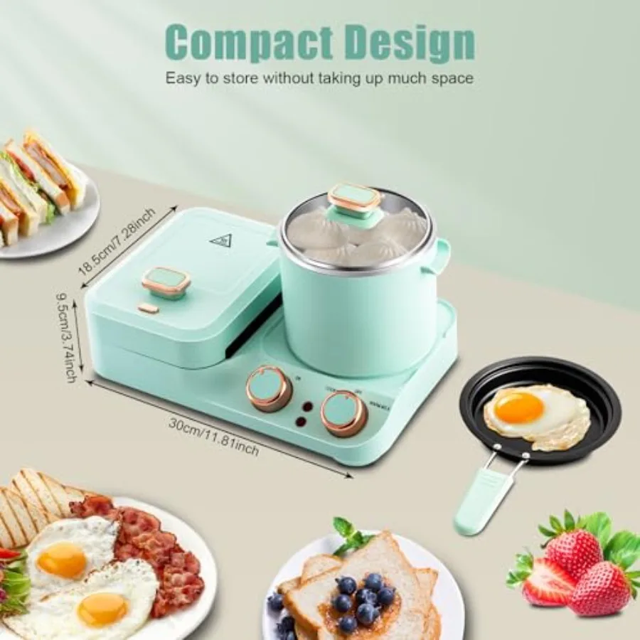 3 in 1 Breakfast Station Electric 110V Multifunctional Breakfast Maker with Mini Toaster NonStick Frying Pan Boiling Pot for Sa