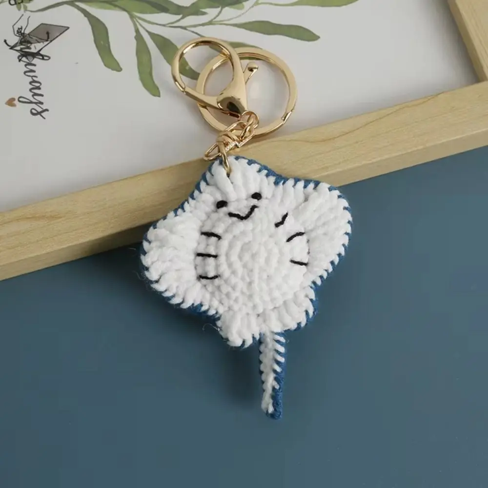 Wool Making Knitted Manta Ray Keychain Handmade Cartoon Crocheted Keychain Weaved Cute Marine Crochet Pendants Couple