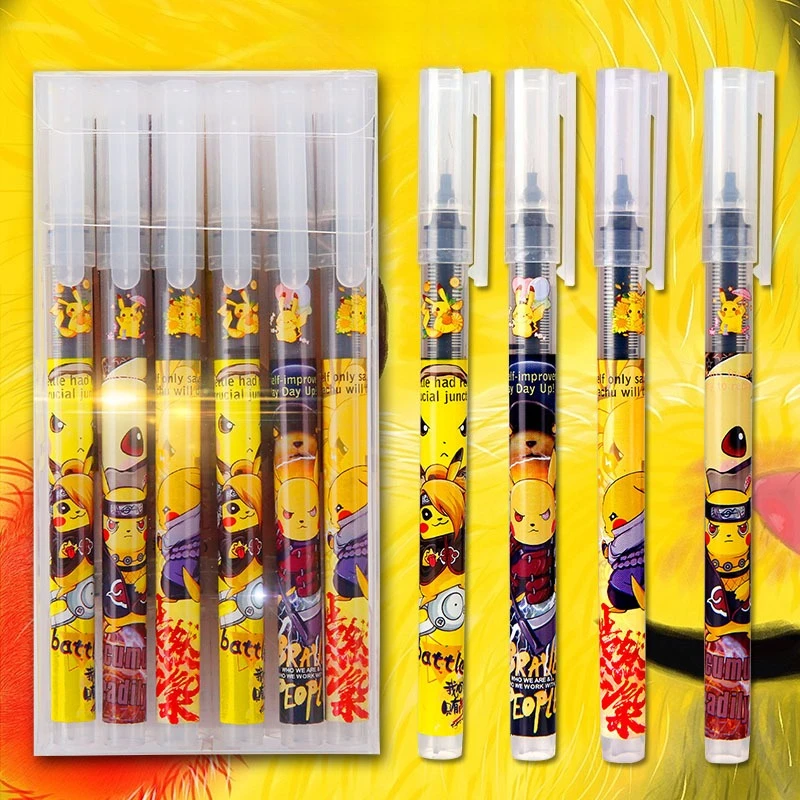 

12Pcs Pokemon Pikachu Direct Liquid Gel Pen Cute Cartoon 0.5mm Black Sign Pen Student Stationery School Office Supplies Gifts