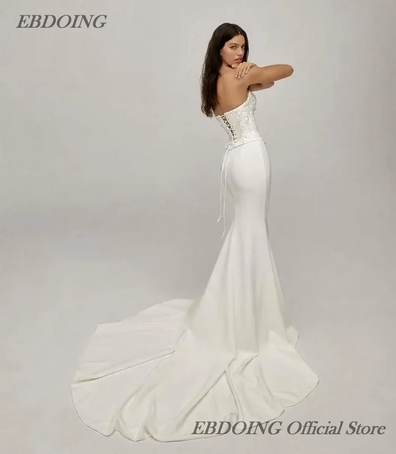 EBDOING Customized Wedding Dress Mermaid Satin Set Sleeveless Sweetheart Neck Neckline Basque Customized Bride Gowns