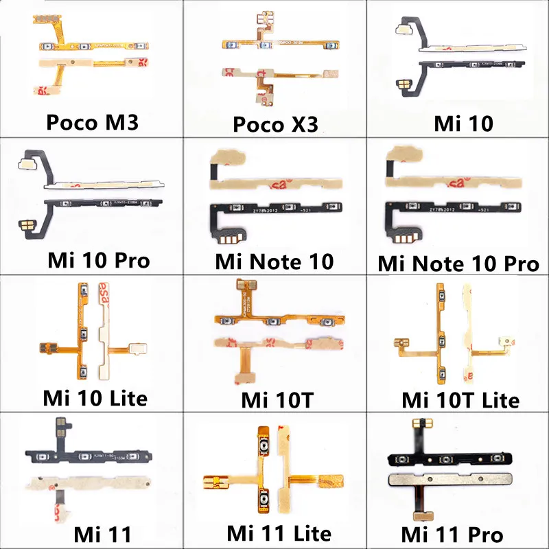 For Xiaomi Mi 11 Lite Ultra Note 10 10T Pro Poco X3 M3 Power on off Mute Switch Control Key Volume Button Ribbon Flex Cable