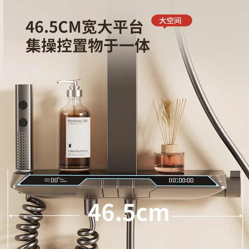 Todo cobre, ducha, juego, teclas de piano, luz ambiental, baño, hogar, termostático, pantalla digital