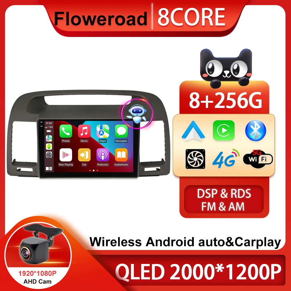 

QLED DSP Android 13 для Toyota Camry 5 XV 30 2001 - 2006 мультимедийный видеоплеер WIFI навигация GPS AI голос SONY cam DSP RDS