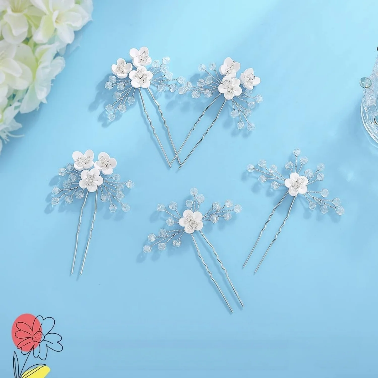 Crystal Flower Leaf Pearl Leaf Handmade Fashion Hair Clip Hairpin Bridal Wedding Hair Accessories Jewelry Hair Clip Hairpin