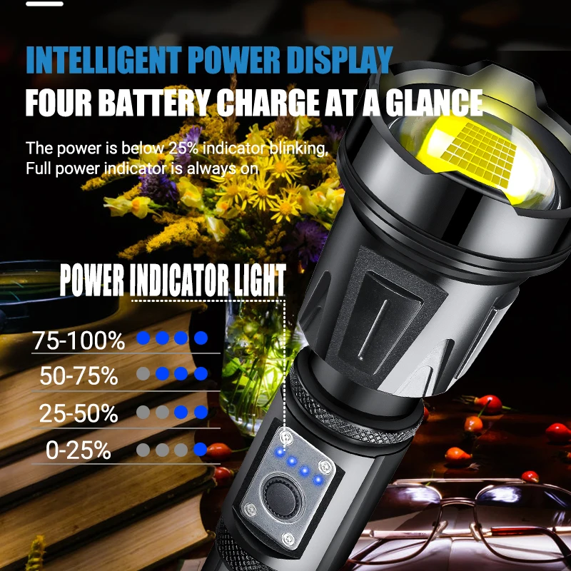 New XHP360 Super Powerful LED Flashlight Torch USB Rechargeable Tactical Flash Light 18650/26650 Waterproof Zoomable Torch