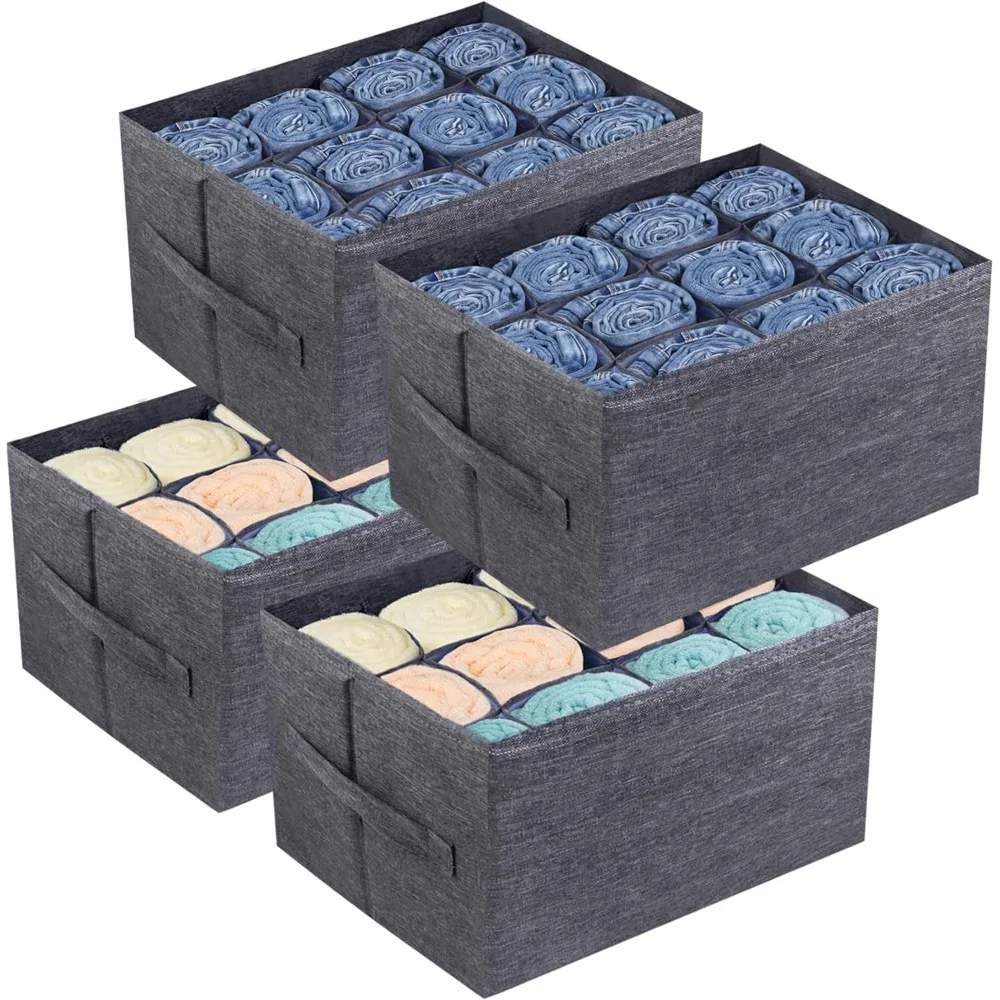 

4-Piece Closet Organizer with 12-Cell Drawer Grid for Jeans, Pants, Sweaters, and T-Shirts