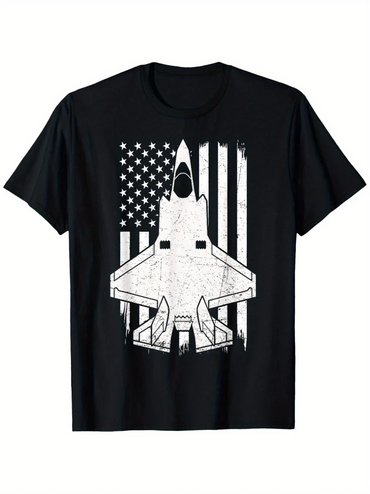 

F-35 Lightning Fighter Jet Aircraft Flag USA pattern design -100% cotton short sleeve O-neck casual printed men's T-shirt.