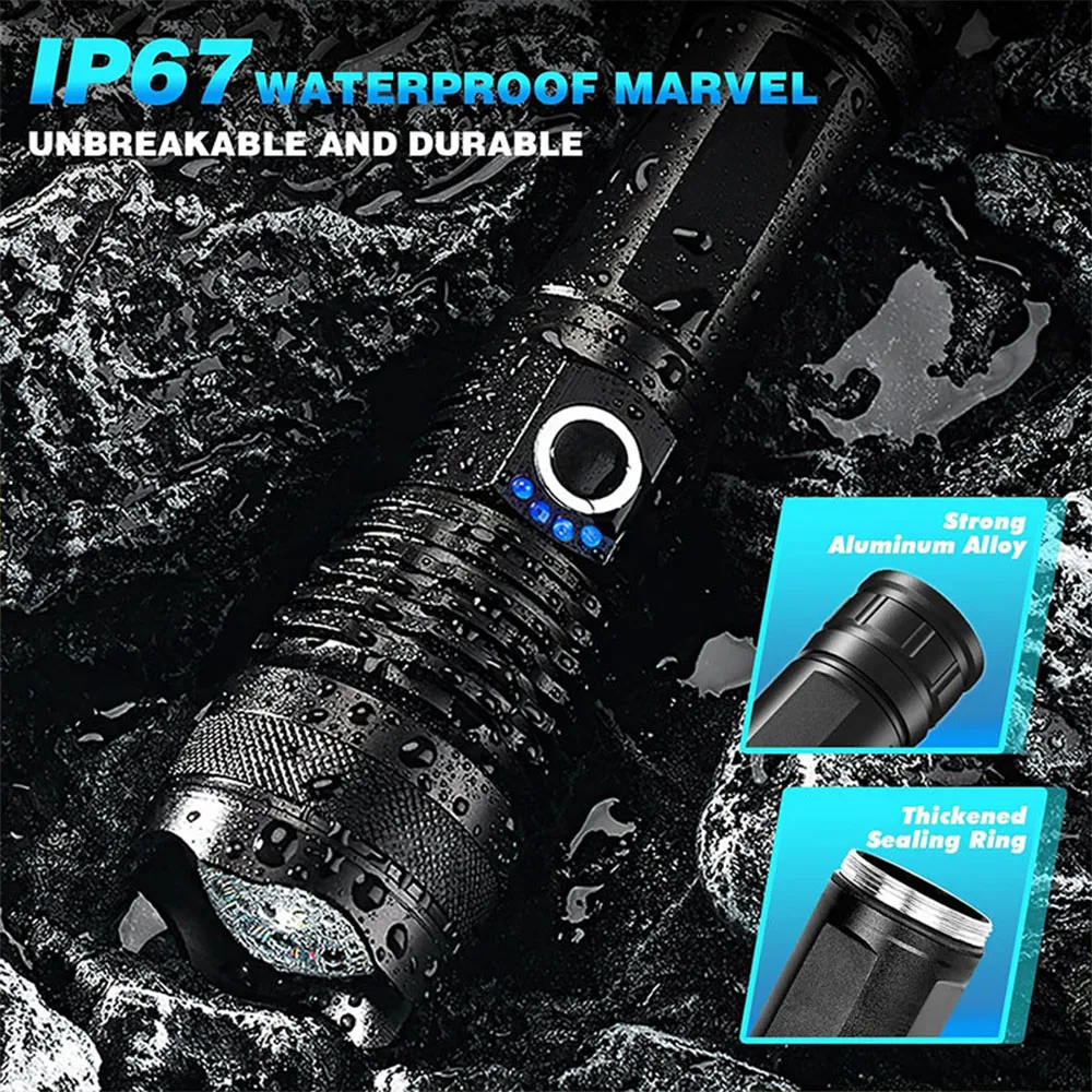 Strong LED Flashlight USB Rechargeable Powerful Tactical Torch Lamp Super Long Range Flash Light Outdoor Fishing