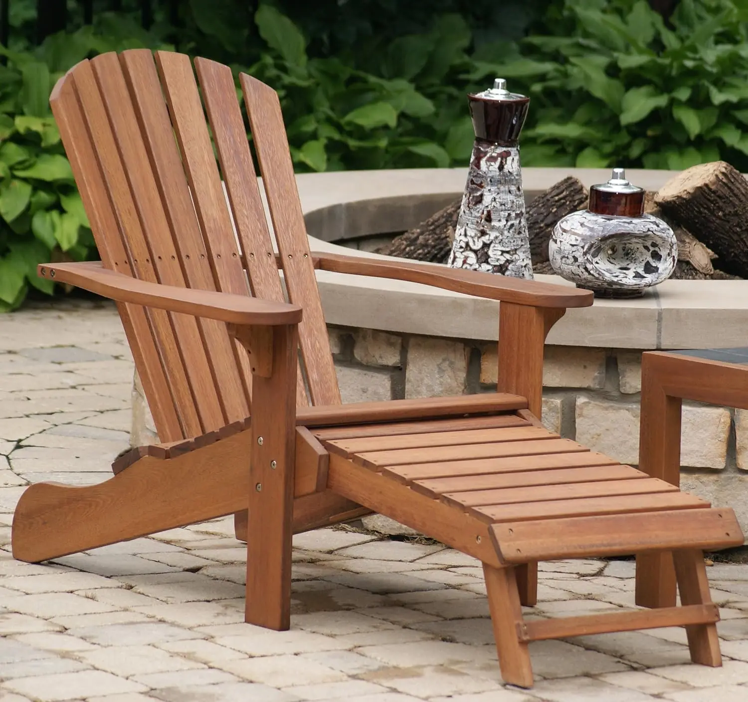 CD3111 Eucalyptus Adirondack Chair and Built In Ottoman