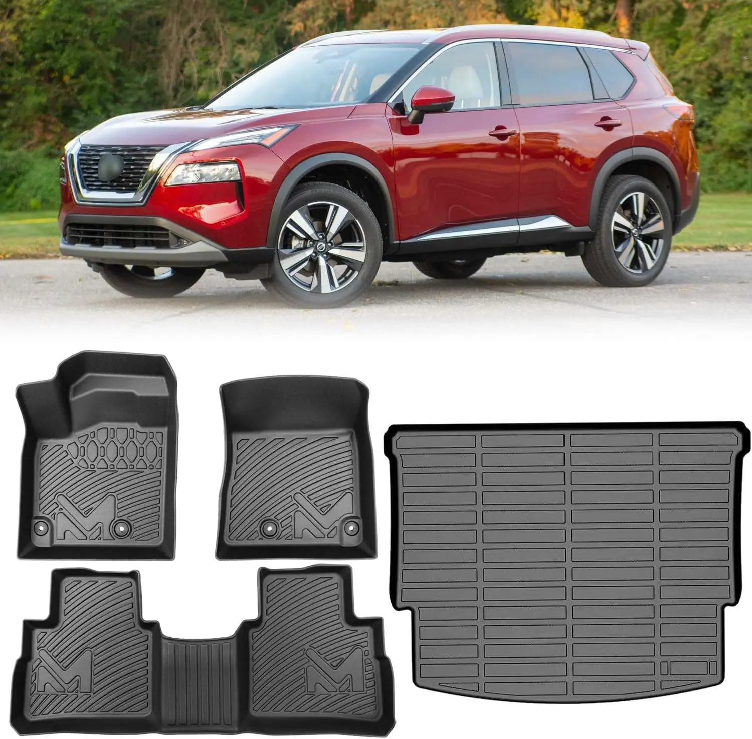 

Custom TPE Automotive Floor Mats & Cargo Liner for 2021-2025 Nissan Rogue, All Weather Waterproof Black Full Set Car Mats, 4PCS