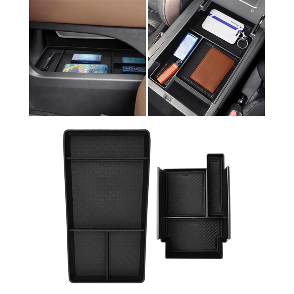 Center Console Lower Organizer + Armrest Storage Box for Nissan Pathfinder 2022 2023 2024 Interior Accessories 2PCS