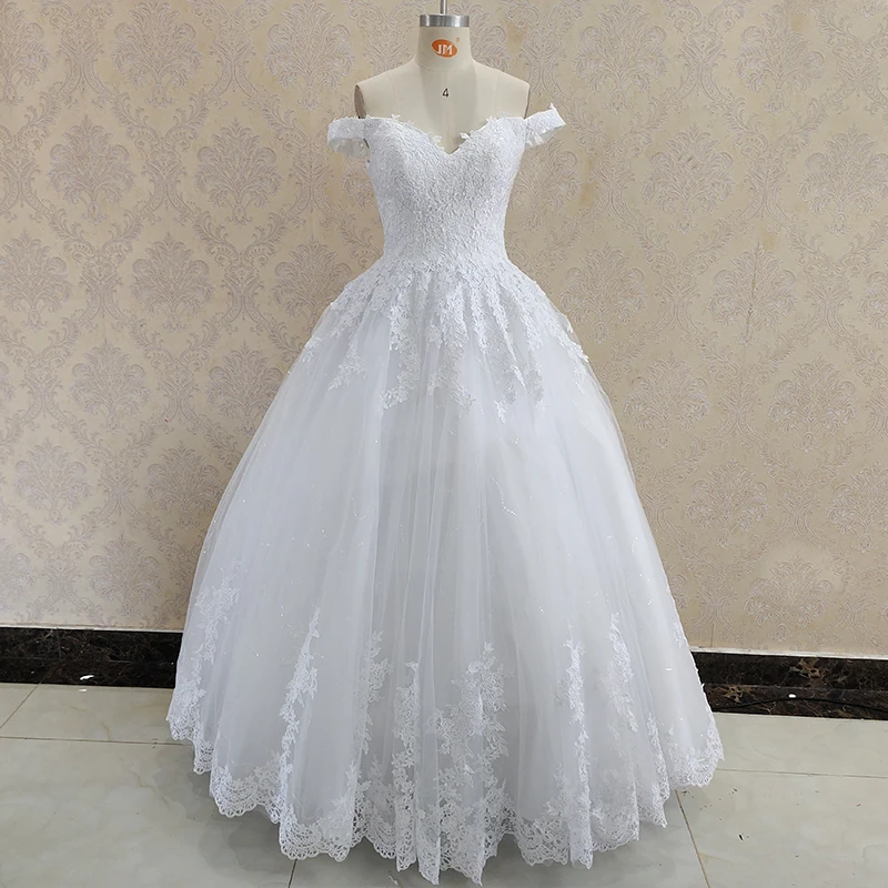 

Customized ZJ9159 Princess Attractive Sweetheart Wedding Dresses for Woman Bridal Off the Shoulder Lace Up Lace Appliques Pleat