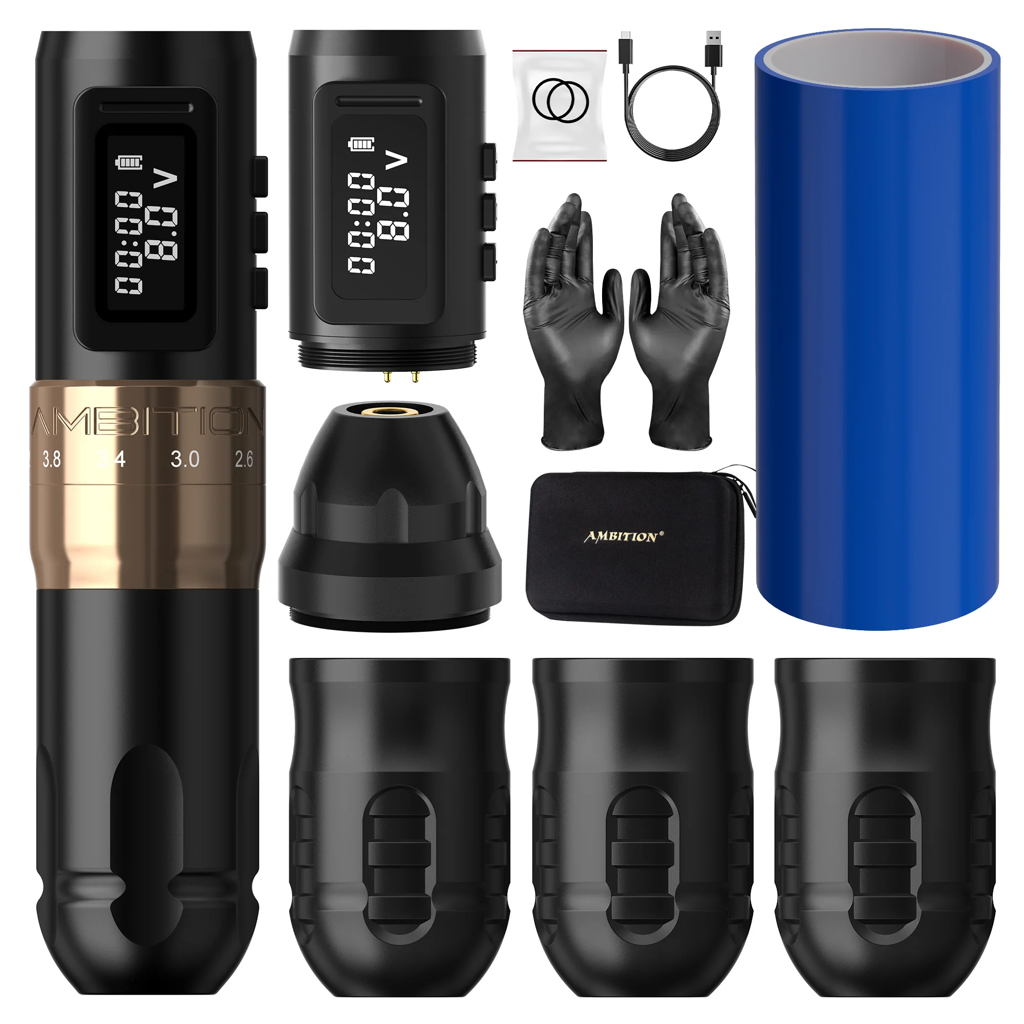 Ambition MARS-U Verstelbare Slaglengte 2.0mm-4.0mm Professionele Draadloze Tattoo Machine Pen Cartridge 1800mAh Coreless Motor voor Tattoo Artiesten