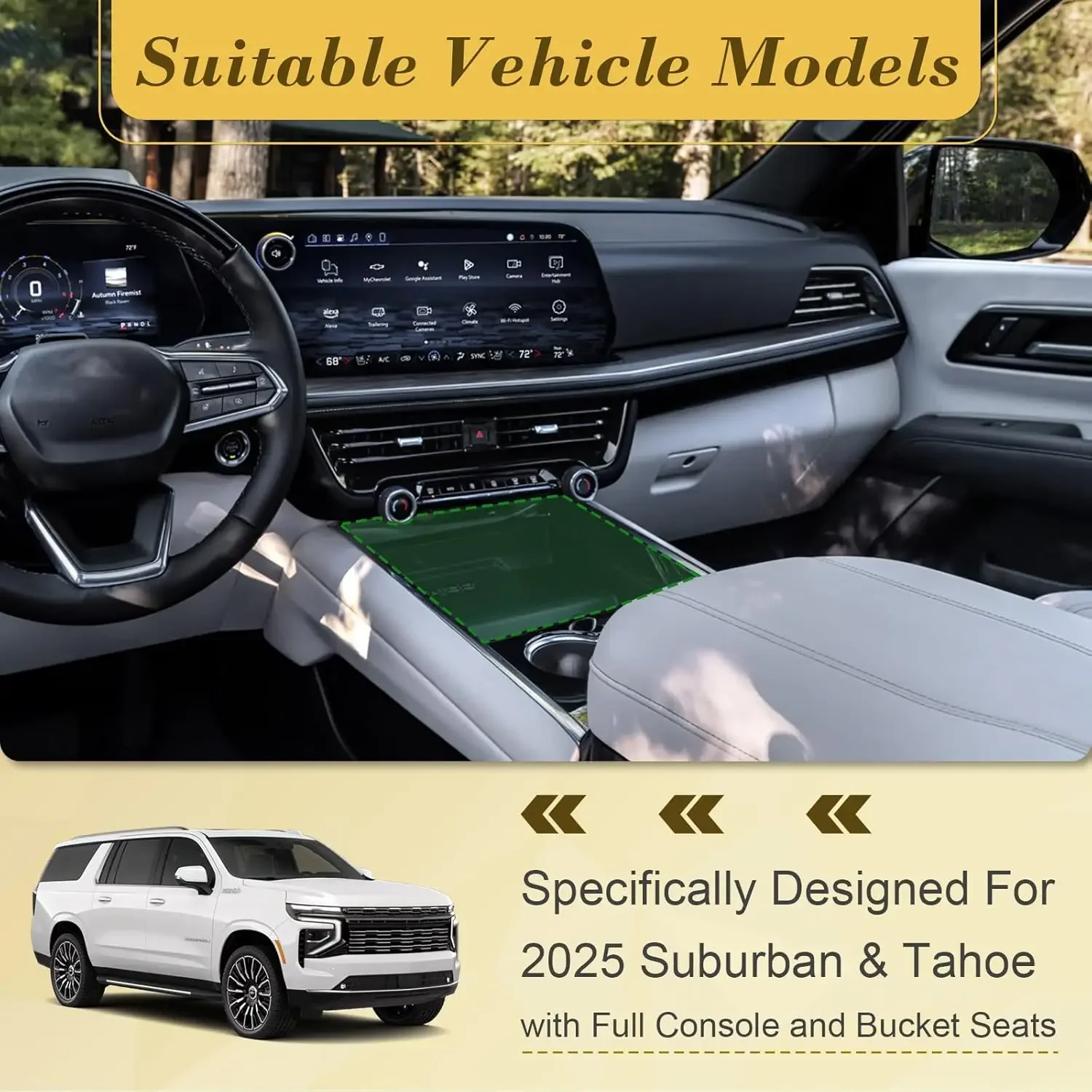 Front Center Console Organizer For Chevy 2025 Suburban & 2025 Tahoe Interior Accessories Front Console Storage Tray Compartment