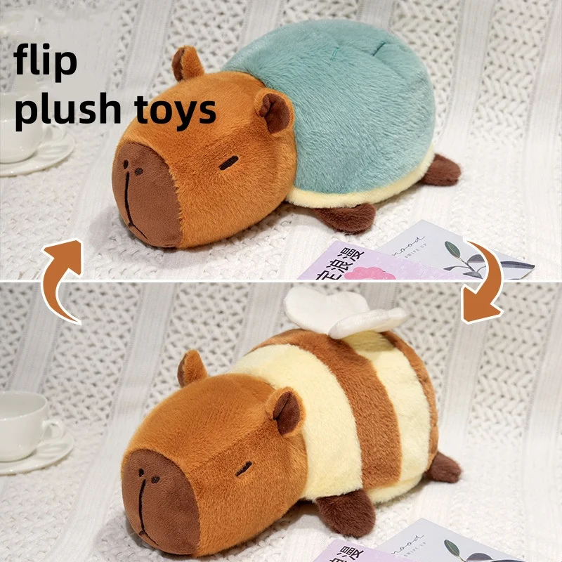 Cartoon animal capybara flip turn body crocodile bee doll plush toys water dolphin dolls children's dolls