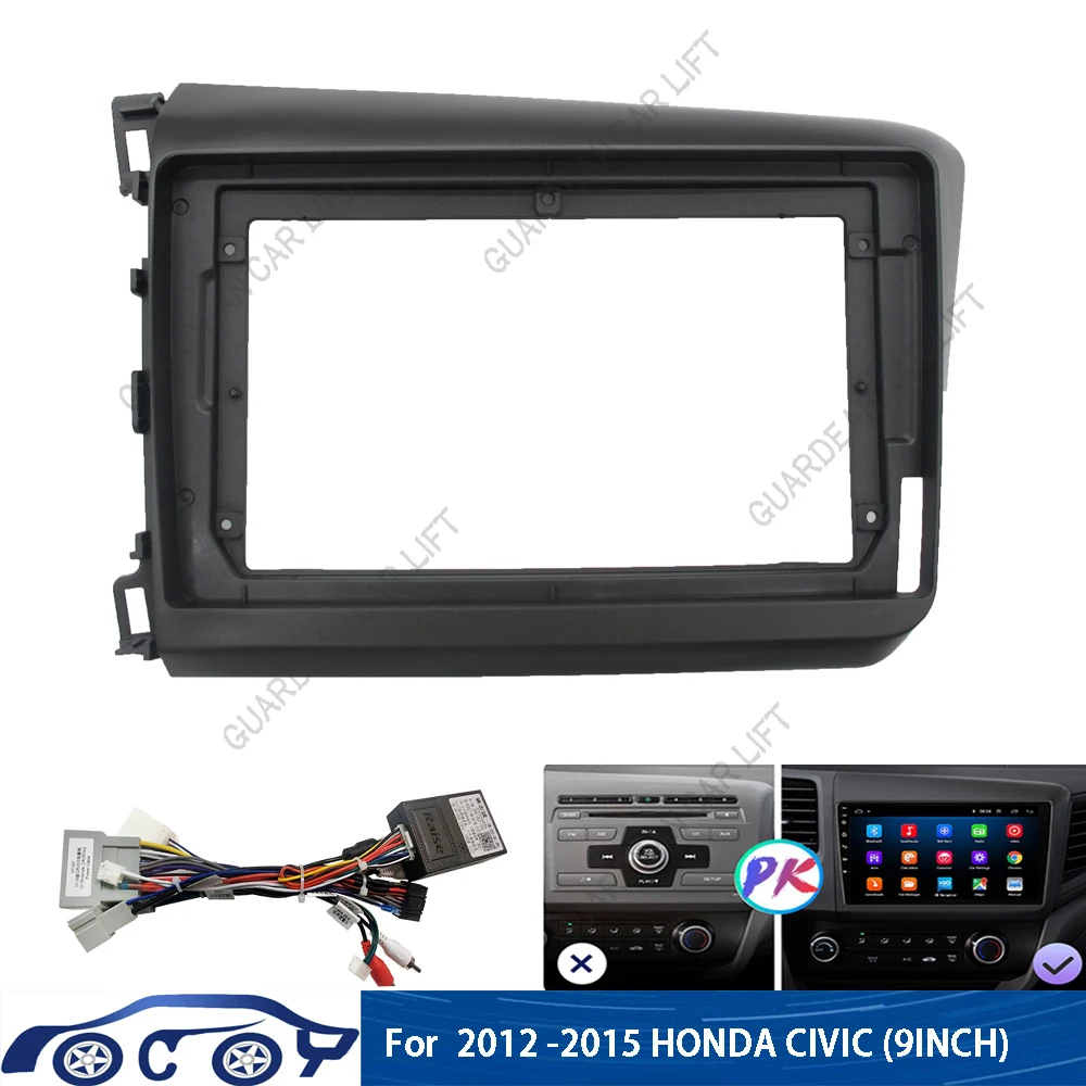 

9Inch Car radio Fascia Frame For Honda Civic 2012 2013 2014 2015 Multimedia Player 2din Stereo GPS DVD Head Unit Panel Trim kit