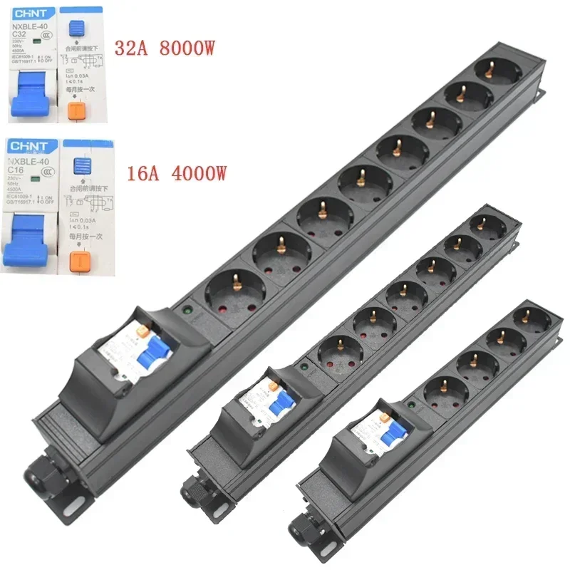 

PDU power strip Short circuit switch Circuit Breaker Circuit Protection16A/32A 4000W/8000W EU output socket wireless