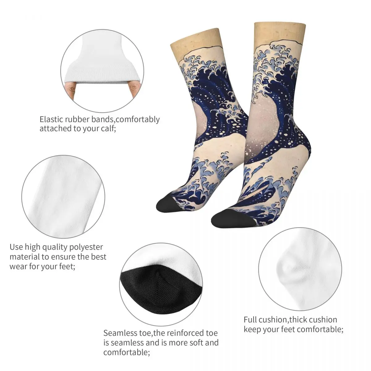 Crazy compression Katsushika Hokusai Sock for Men Harajuku Quality Pattern Crew Sock Casual