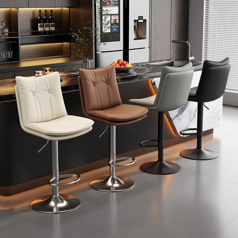 

/Minimalist High Nordic Bar Stools Counter Office Restaurant With Back Bar Chairs Leather Adjustable Bancos De Bar Home Furnitur