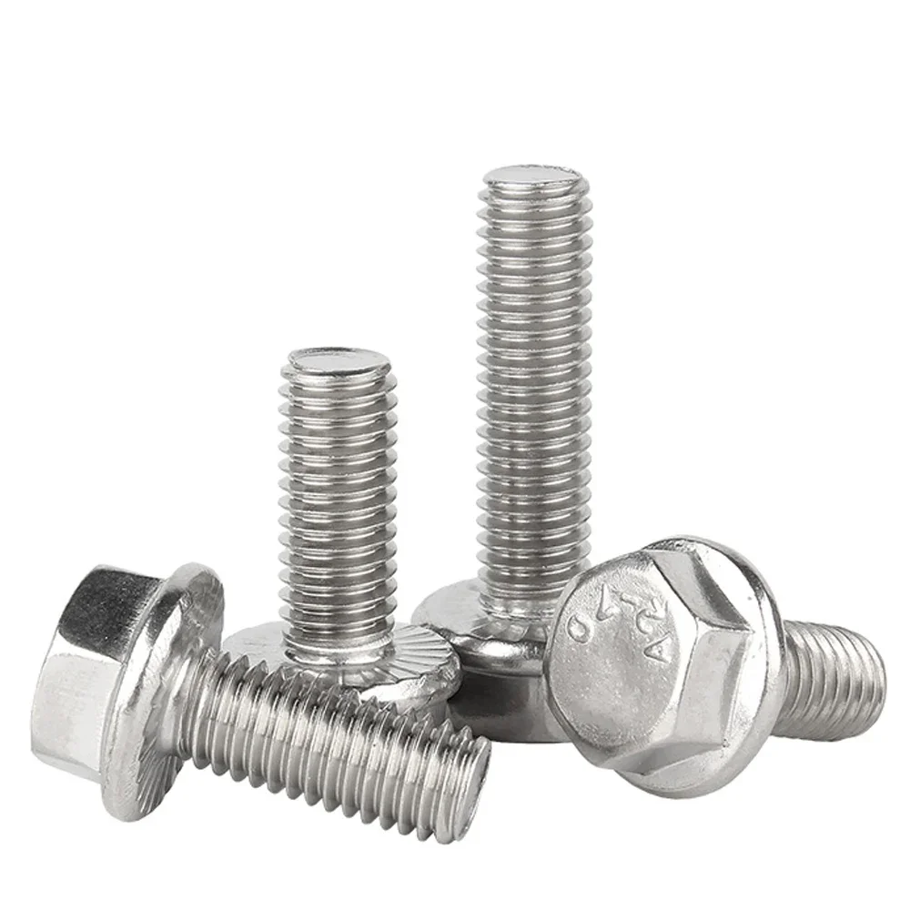 1-10pcs M5 M6 M8 M10 M12 GB5787 Hexagon Head with Serrated Flange Cap Screw Hex Washer Head Bolt A2-70 304 Stainless Steel