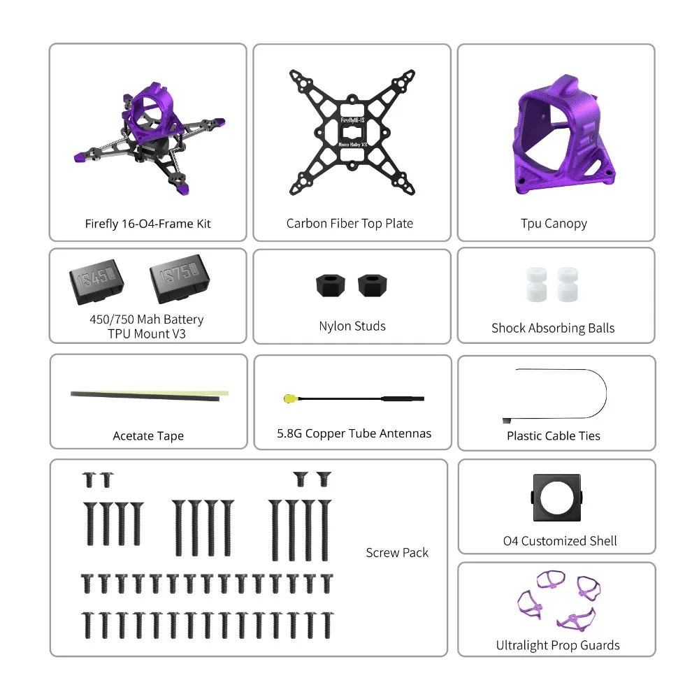 Firefly 16 18 1S Nano FPV Drone Frame Kit V3, Ultra Lightweight Micro Whoop RC Quadcopter Chassis for DIY Build
