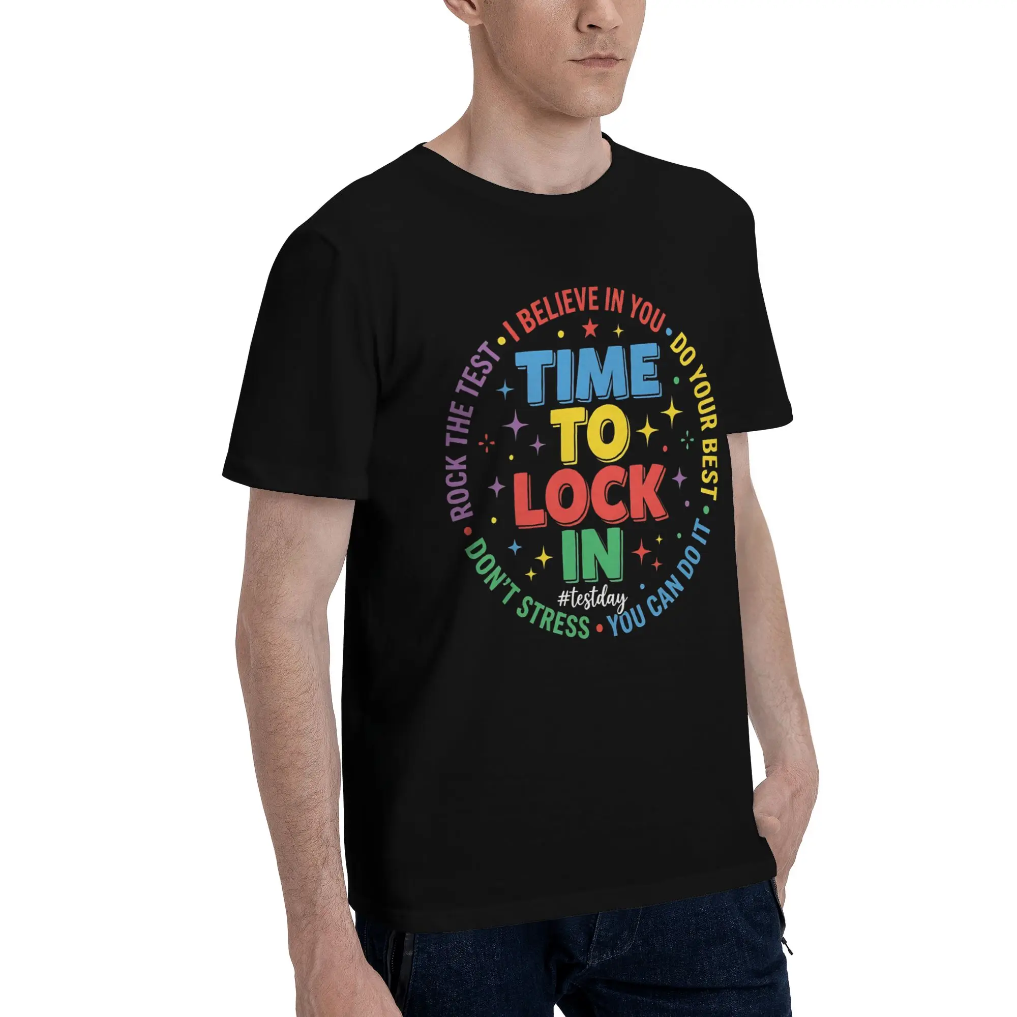 Student Meme  Men's T Shirt time to lock in test day Humor Tee Shirt Short Sleeve Round Collar Cotton Classic Clothing T-Shirt