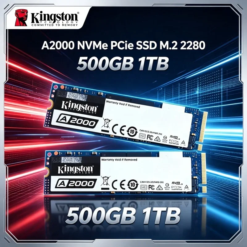 Kingston A2000 NVMe PCIe M.2 2280 3D TLC SSD Upgrade de Armazenamento 250GB 500GB 1TB Unidade de Estado Sólido Interna para Laptop e Desktop PC