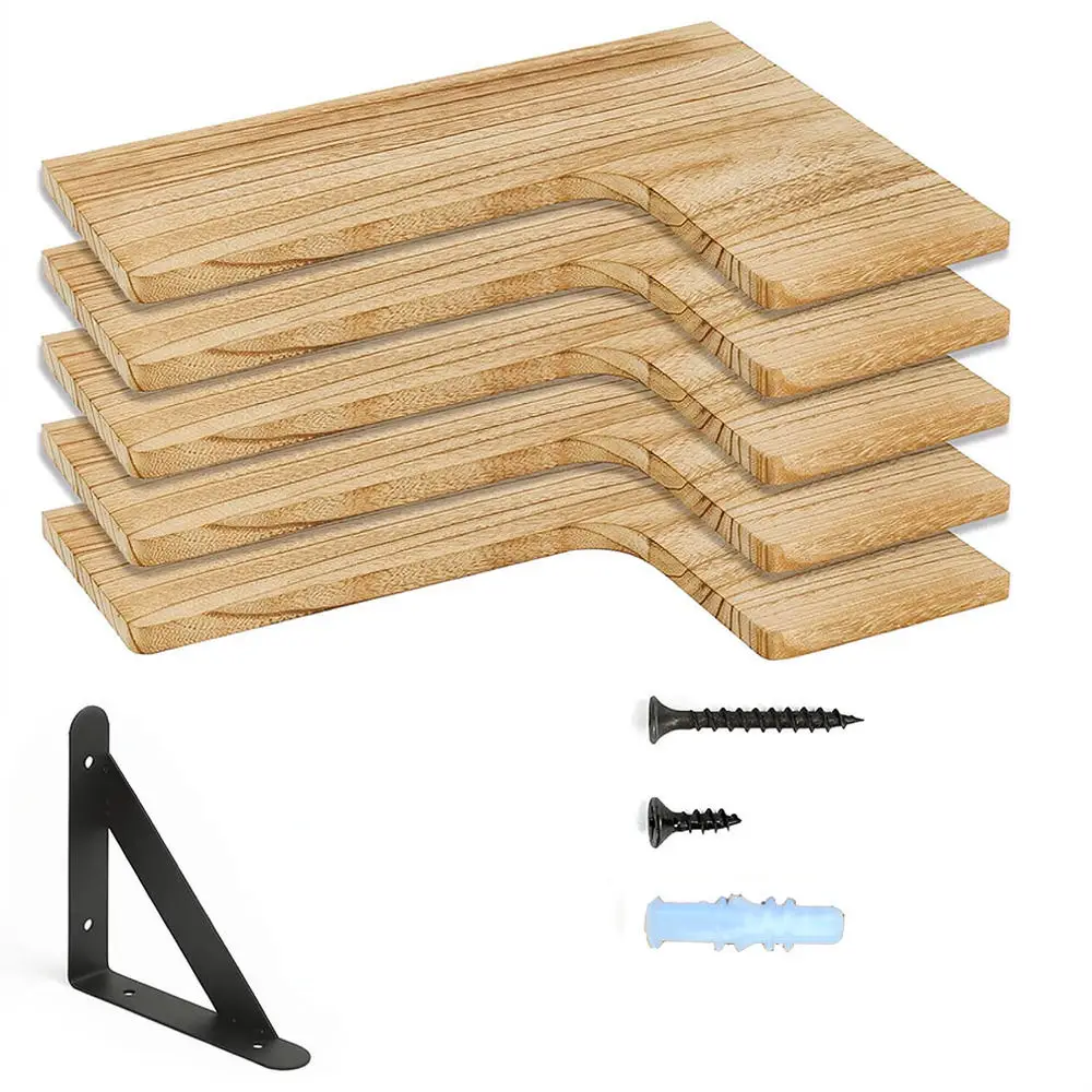Rustic Wood Floating Shelves Wall Mounted Storage Rack For Kitchen Bathroom Living Room Home Display Organizer