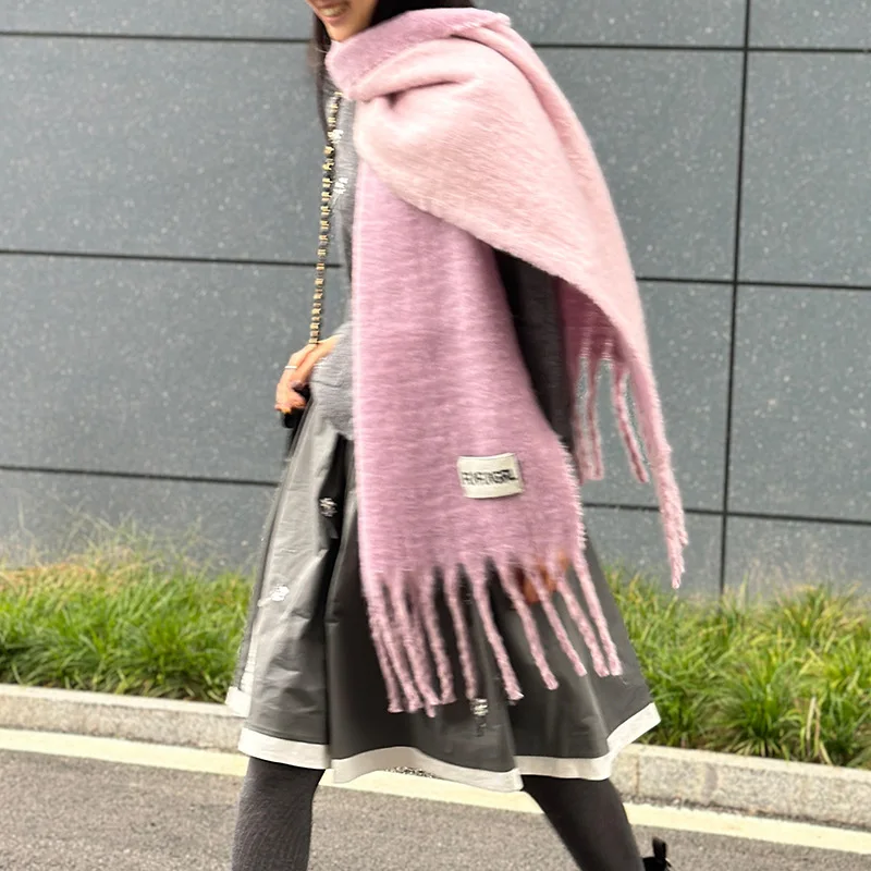 Autumn and Winter High-end Double-sided Simple Tassel Women's Scarf Niche Fashion Travel Shopping Versatile Thick Warm Shawl