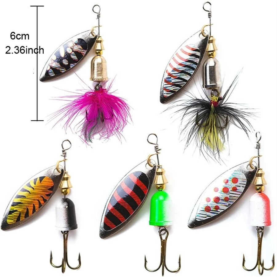 5 szt. Przynęta wędkarska Spinner, Bass Trout Salmon Hard Metal Spinner Baits Kit z pudełkami na sprzęt — zdjęcie 7