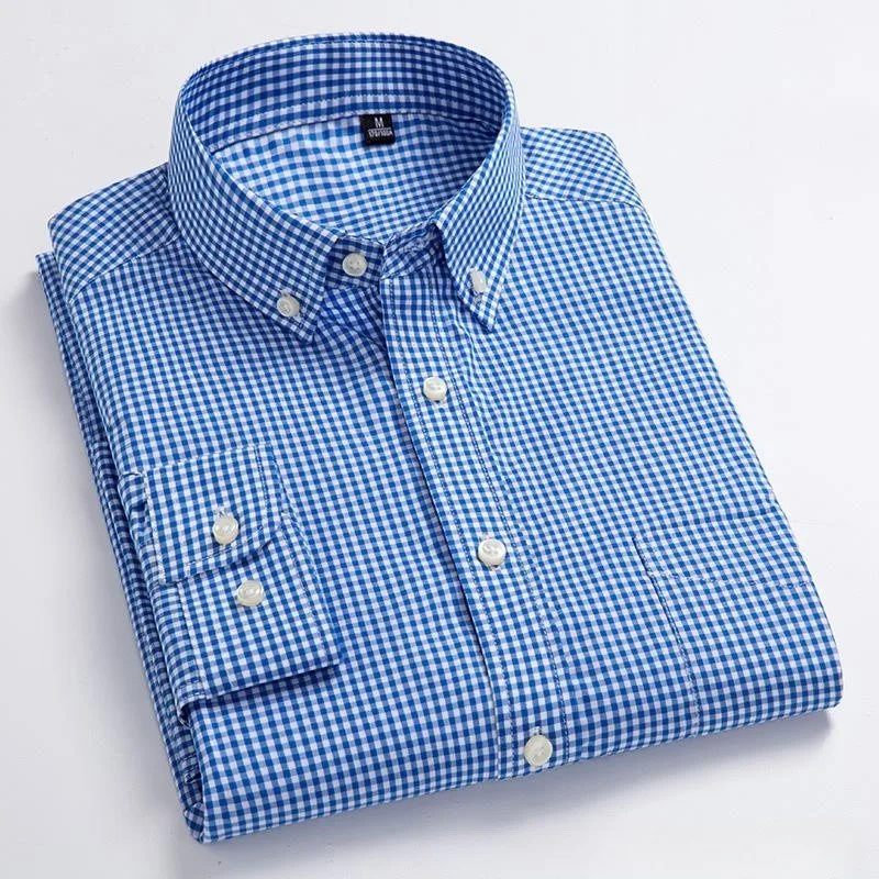 Camisa de manga larga a cuadros Oxford para hombre, algodón puro de alta calidad, suave, cómodo, ajustado, primavera y otoño, nuevo