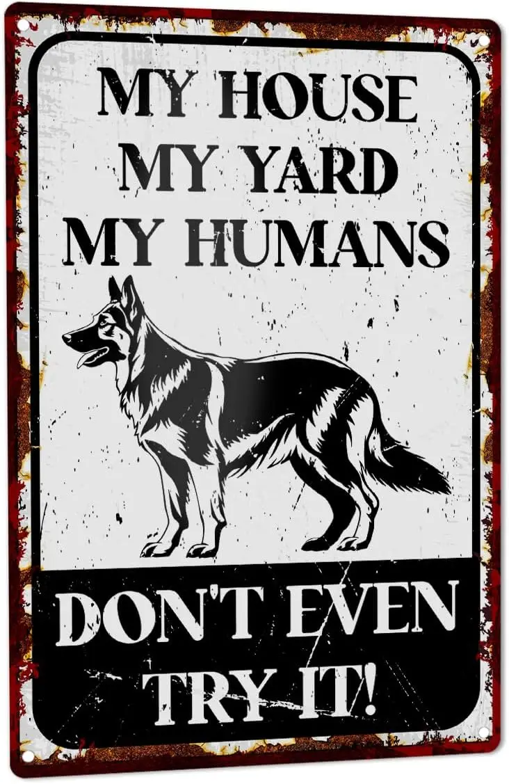 Beware of Dog Signs for Fence, Metal Tin Sign, House Yard Humans | Private Property No Trespassing Warnings Vintage Sign for Yar