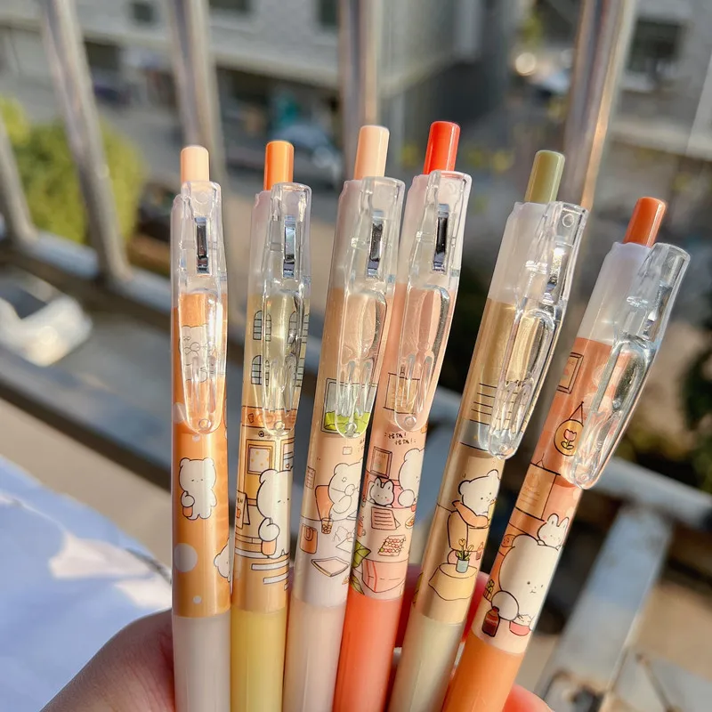 

36PCS Cute bear press pen cartoon soft rubber hand guard student neutral pen ins high color carbon pen student wholesale