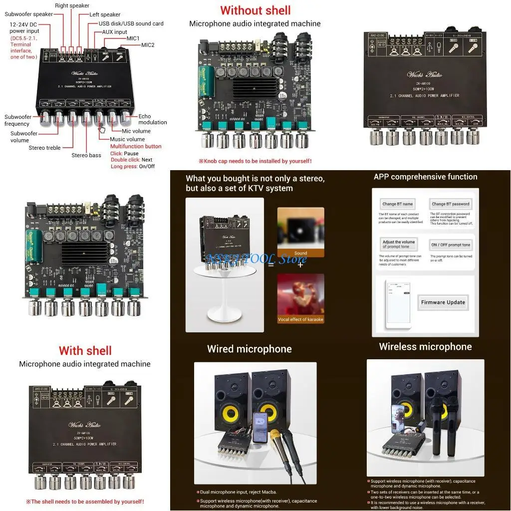 

L8RC 12V 24V 2.1 Channel Bluetooth-compatible Wireless Digital-Power Amplifier Stereo Board 2x50W+100W Amp Amplificador