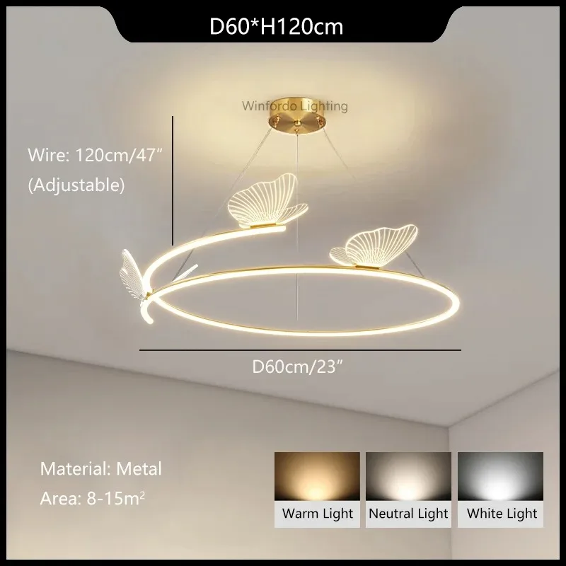 HomeLover Moderne Schmetterling licht Decke Kronleuchter Nordic LED Runde Hängen Lampe Wohnzimmer Restaurant Decor Kunst Gold Metall Kronleuchter 6