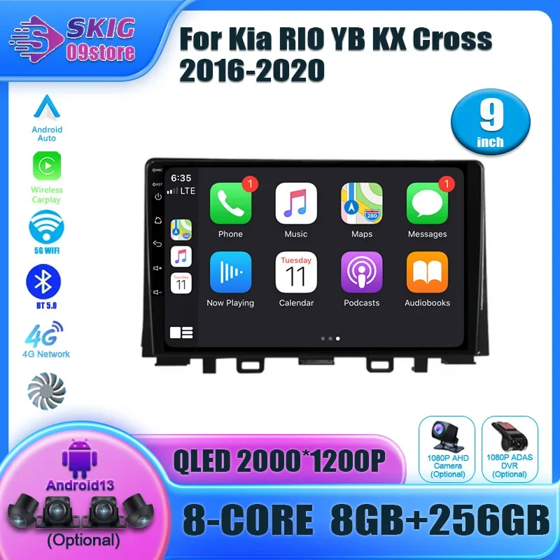 

For Kia RIO YB KX Cross 2016-2020 Android 13 Car Radio Multimedia Navigation Wireless Carplay Stereo Head Unit Audio Screen 2DIN