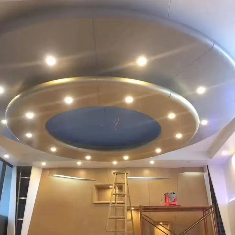 custom.Modern Design Style Golden Metal Stainless Steel Curved Ceiling Cladding Office & Hotel Hospital Use