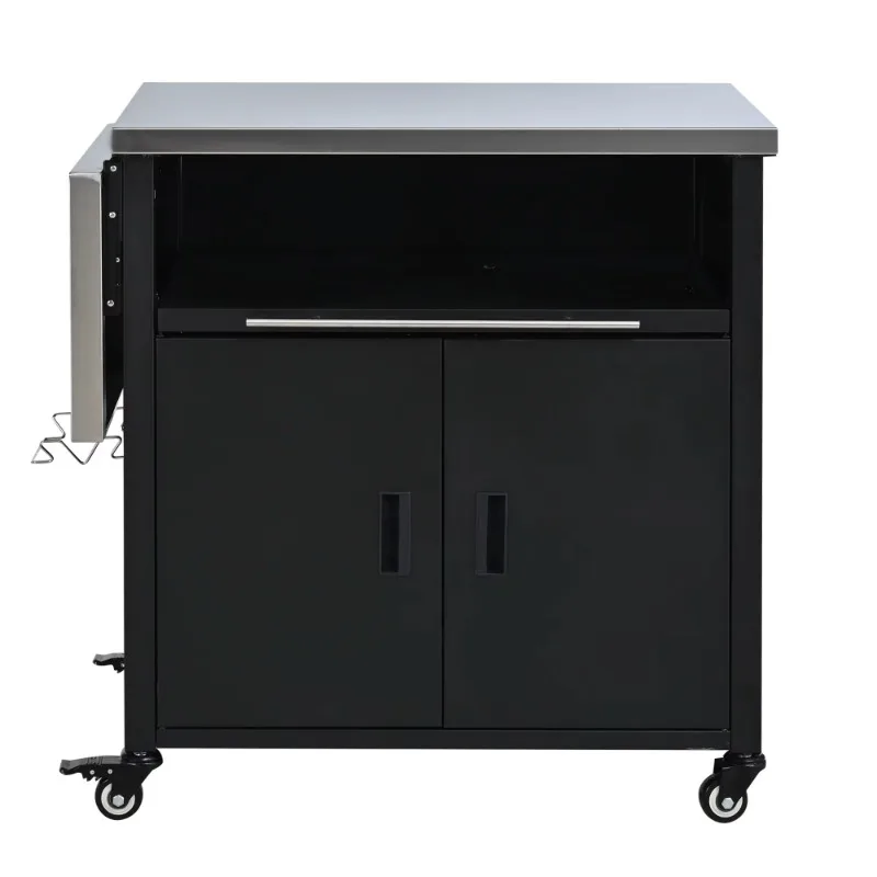 Image 7: Station de préparation pliable pour patio, îlot de cuisine extérieur pliable, chariot de barbecue avec support à déchets