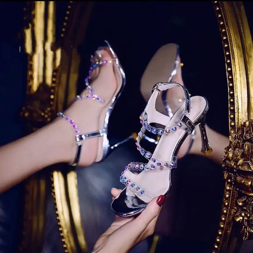 Women's Sandals Sexy Stiletto Rivet Ladies Shoes Asian Size Footwear Summer 2025 Offers Luxury Sales Korea Vintage Comfortable