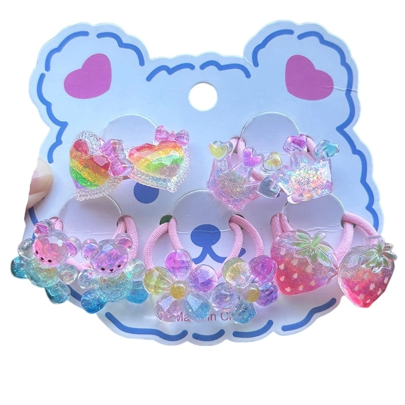 2 pezzi adorabili cartoni animati con paillettes fragola orso ragazze fasce elastiche per capelli accessori per capelli principessa cravatte per capelli per bambini copricapo per bambini