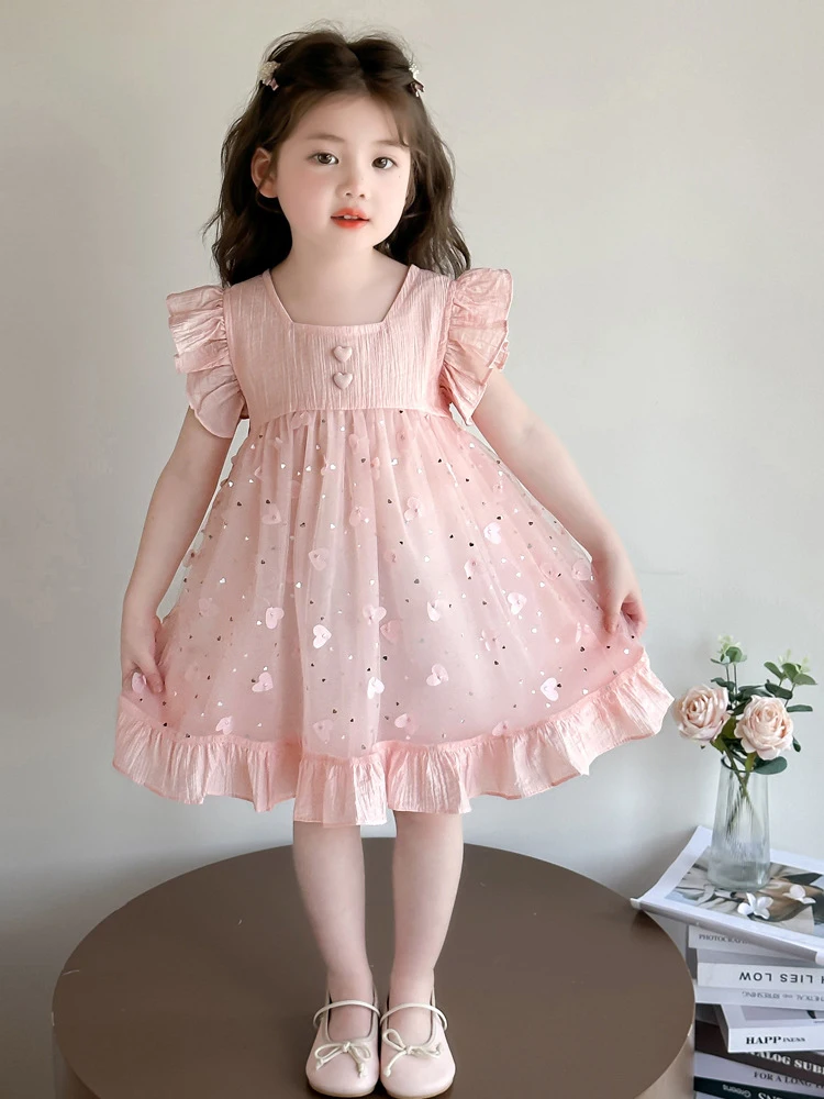

Girls2026New summer dress for baby girls, summer princess dress, children's heart-shaped dress, little girl's summer style