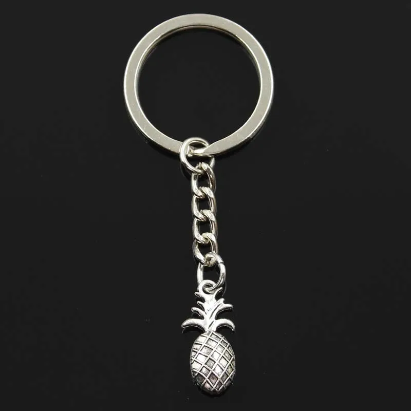 New Fashion Keychain 23x10mm Bromeliaceae Ananas Pineapple Pendants DIY Men Bronze Silver Color Car Key Chain Ring Souvenir Gift