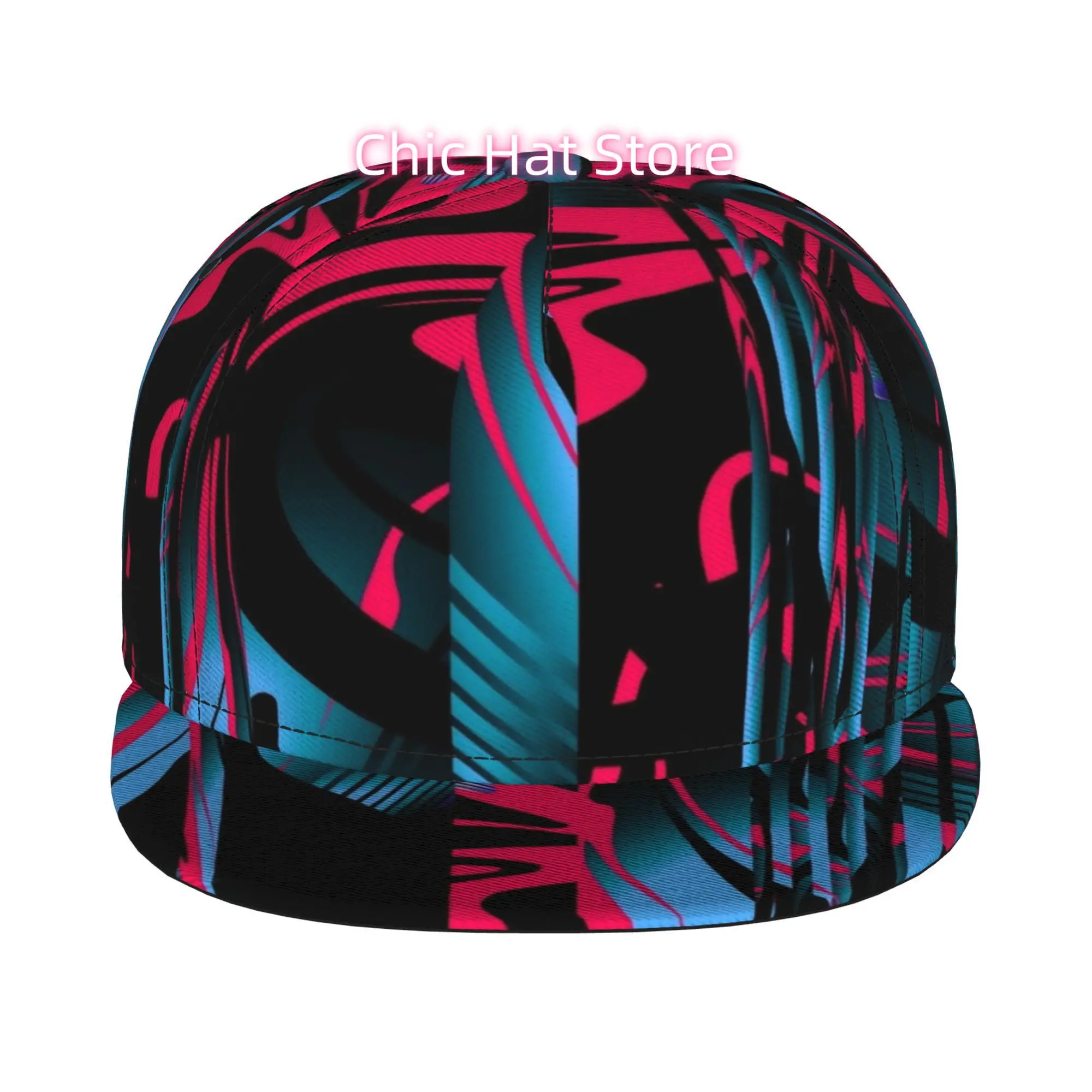 1pc Neon Abstract Art Fully Printed Hip-Hop Cap, Stylish Flat-Brimmed Baseball Cap, Trucker Caps Baseball Caps Golf Capss