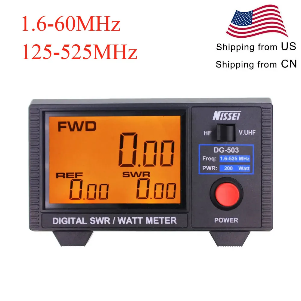 NISSEI DG-503 Digital SWR Power Meter 1.6-525Mhz Short Wave UV Standing Wave Tester 3.5 inch LCD Digital Display