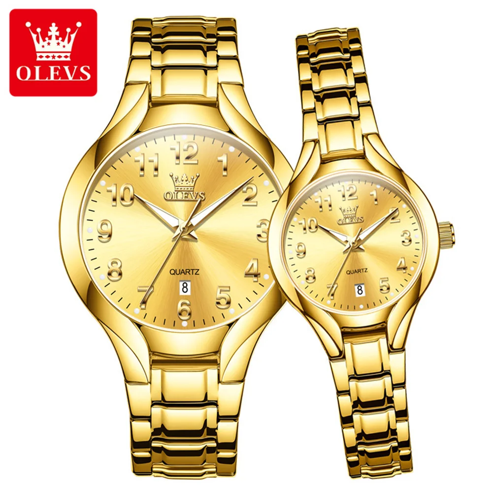 OLEVS 3650 New Couple Watches Pair for Men Women Stainless Steel Waterproof Auto Date Luminous Lover's Quartz Wristwatch Sets