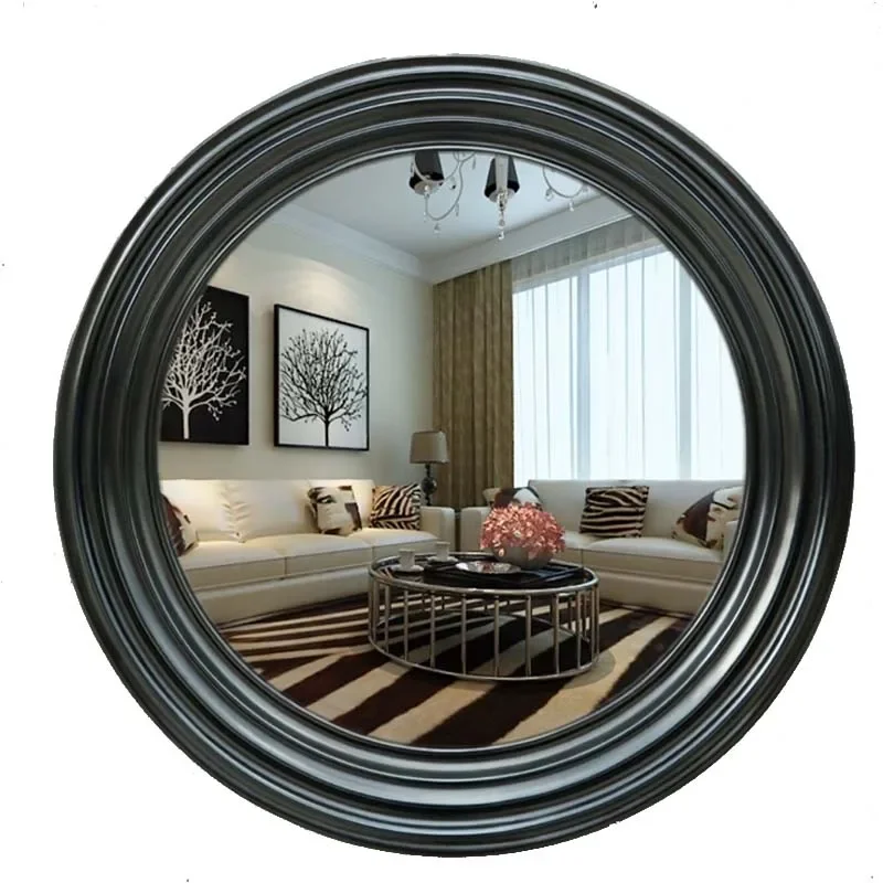 Wall Mirror Round Black Metal Frame Bathroom Antique Dressing Moon Retro Aesthetic Shower Mirror Hanging Lustro Creative Decor